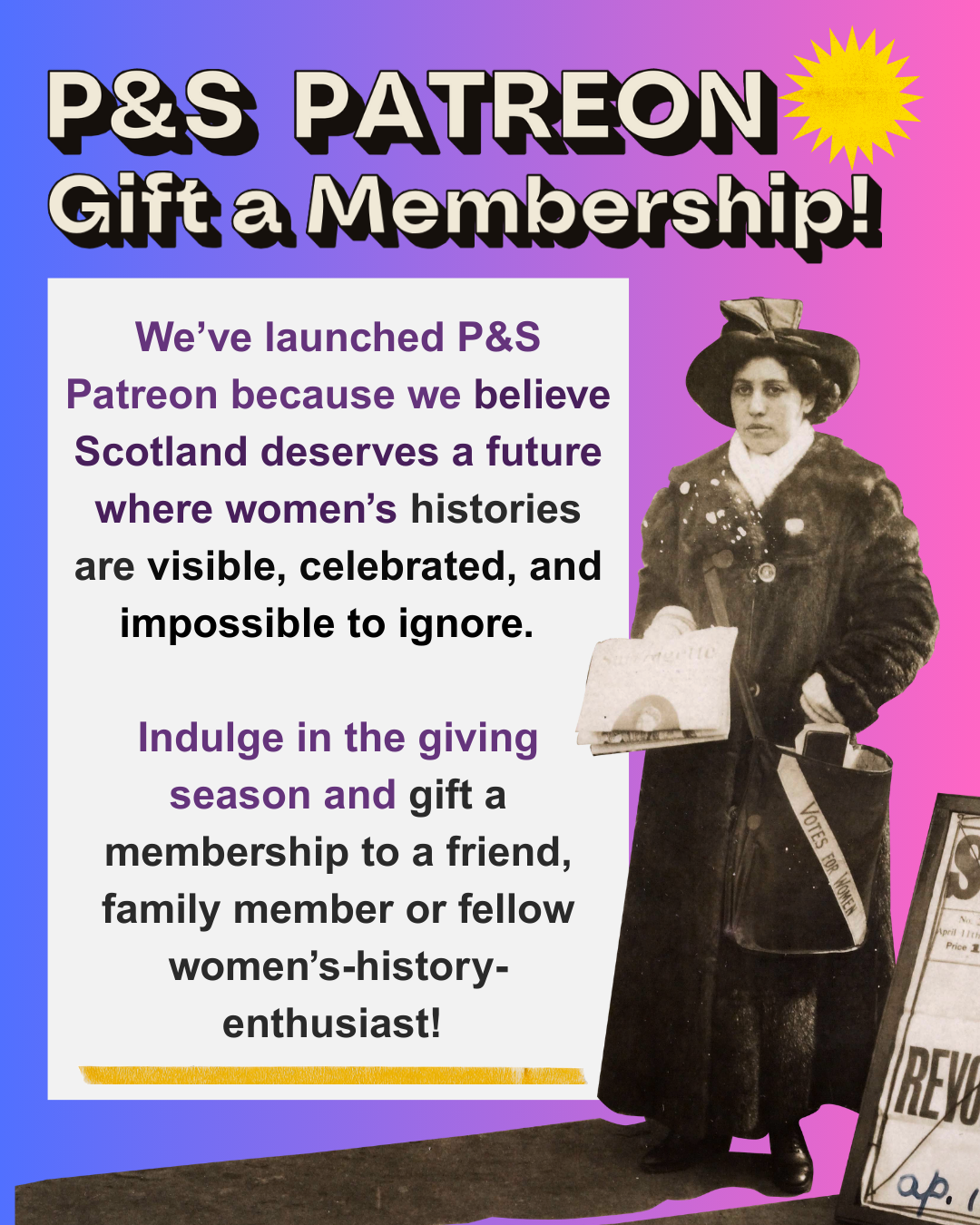Protests and Suffragettes community news graphic.