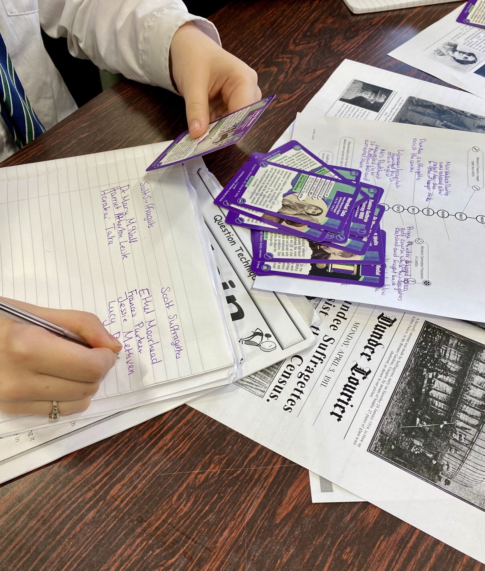 Lenzie Academy S4 students with Scotland’s Suffragette cards and an Education Pack.