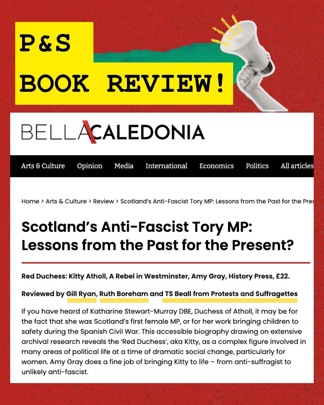 Crop of the P&S book review of The Red Duchess by Amy Gray for Bella Caledonia.